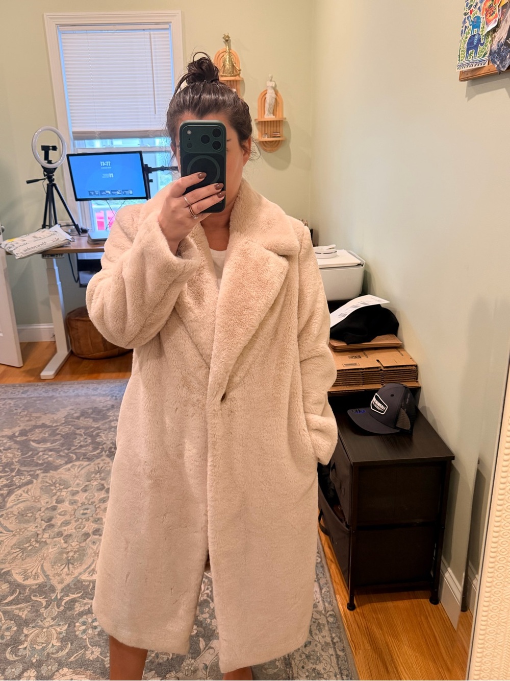 Banana Republic Cream Plush Faux-Fur Coat